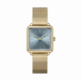 CLUSE La Tetragone Light Blue Stones/ Gold Mesh Watch CW10310 
