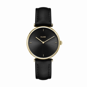 CLUSE Triomphe Gold Black / Black Leather Watch CW10404 