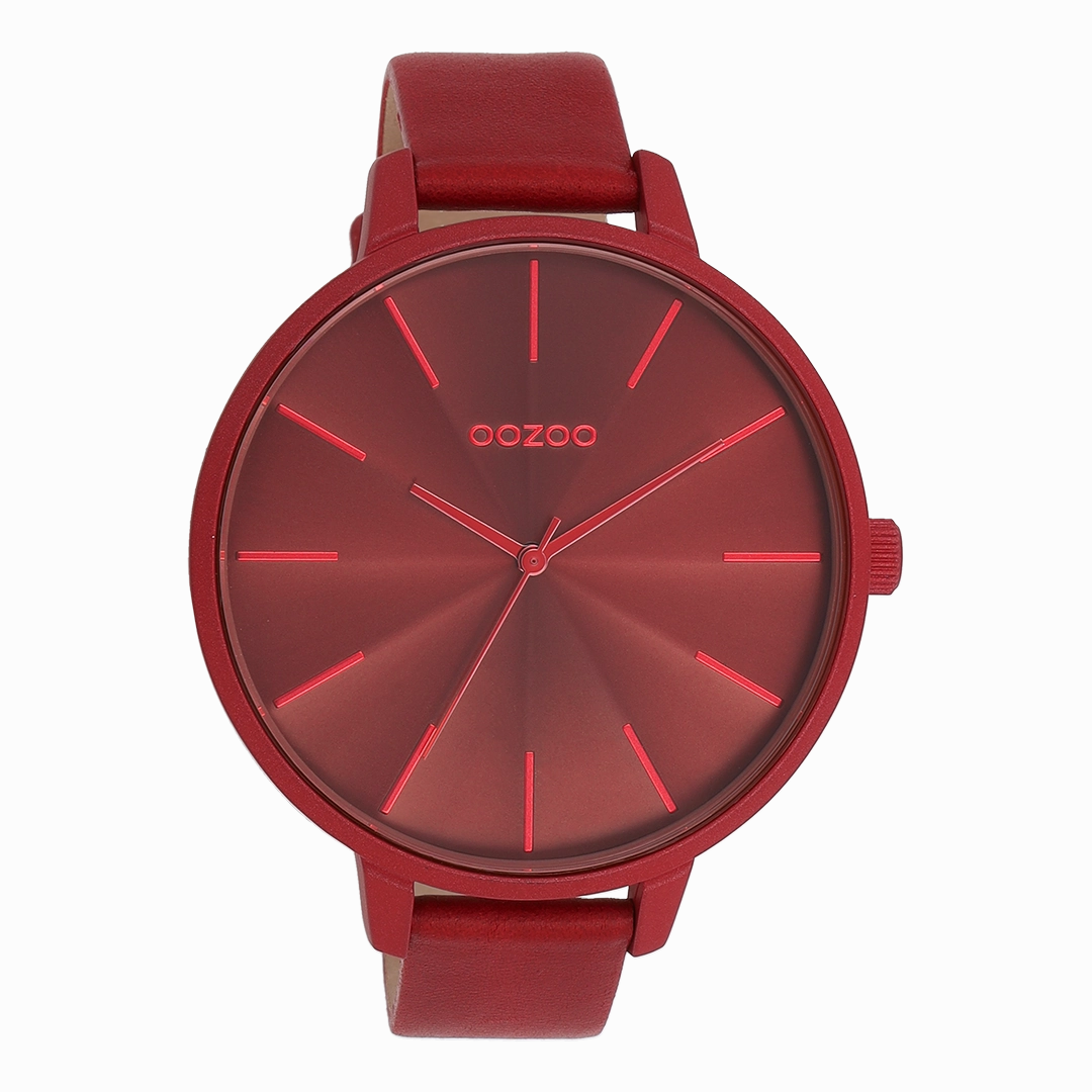 Dahlia red OOZOO watch with leather strap - C11253,seiko watches,couple watches,watches designer,watches discount,women watches,best women watches,high end women's watches,high quality women's watches