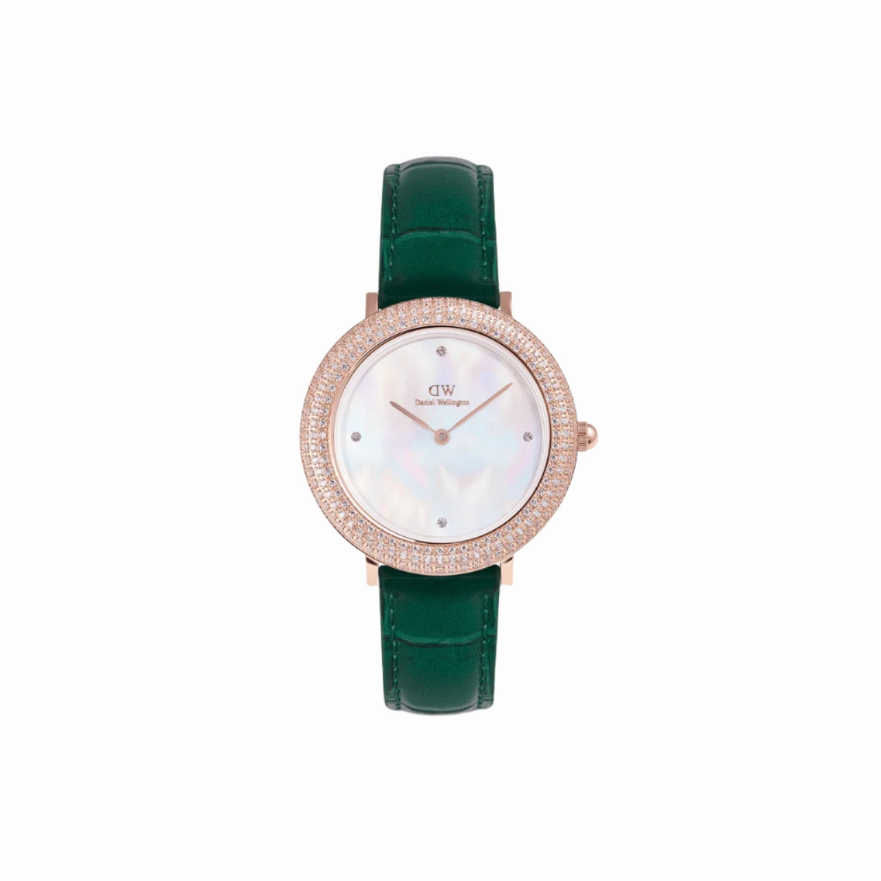 Daniel Wellington Crystalline Bezel Green Croc Rose Gold White Dial Watch DW00100826 