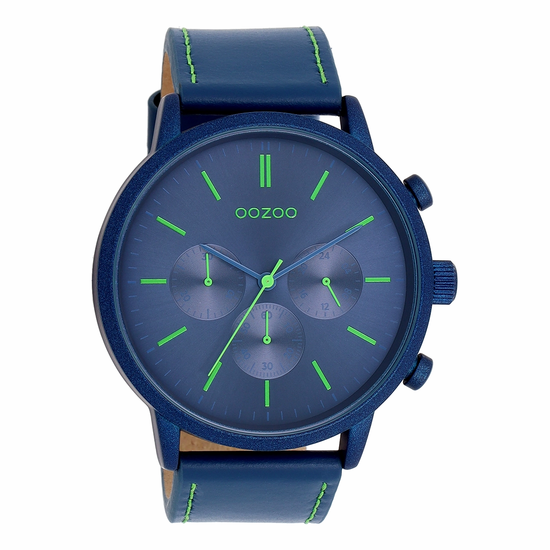 Dark blue OOZOO watch with blue leather strap - C11205,seiko watches,mens watches,couple watches,watches designer,watches discount,best watches for men
