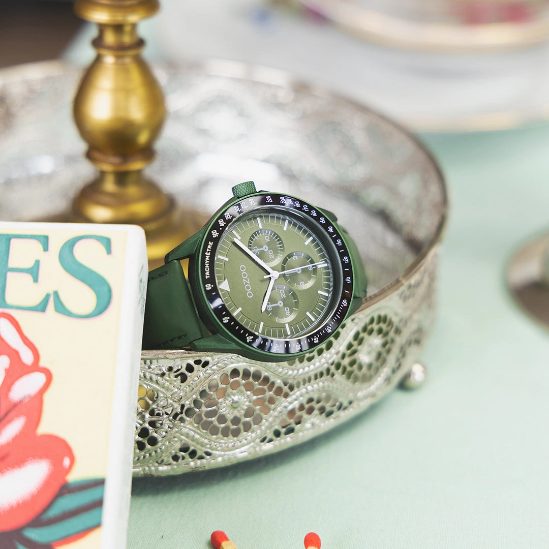 Dark green OOZOO watch with green leather strap - C11111