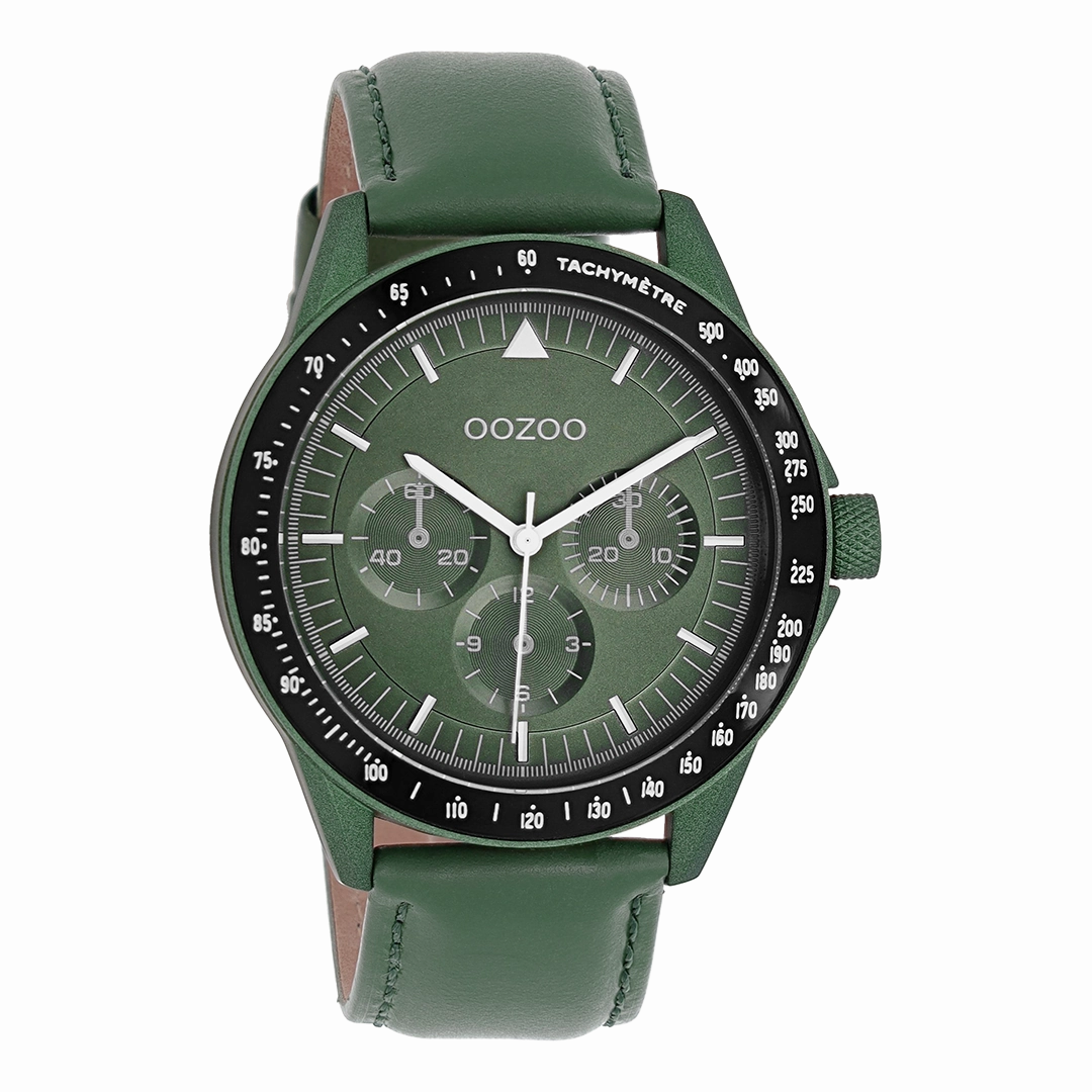 Dark green OOZOO watch with green leather strap - C11111,seiko watches,mens watches,couple watches,watches designer,watches discount,best watches for men