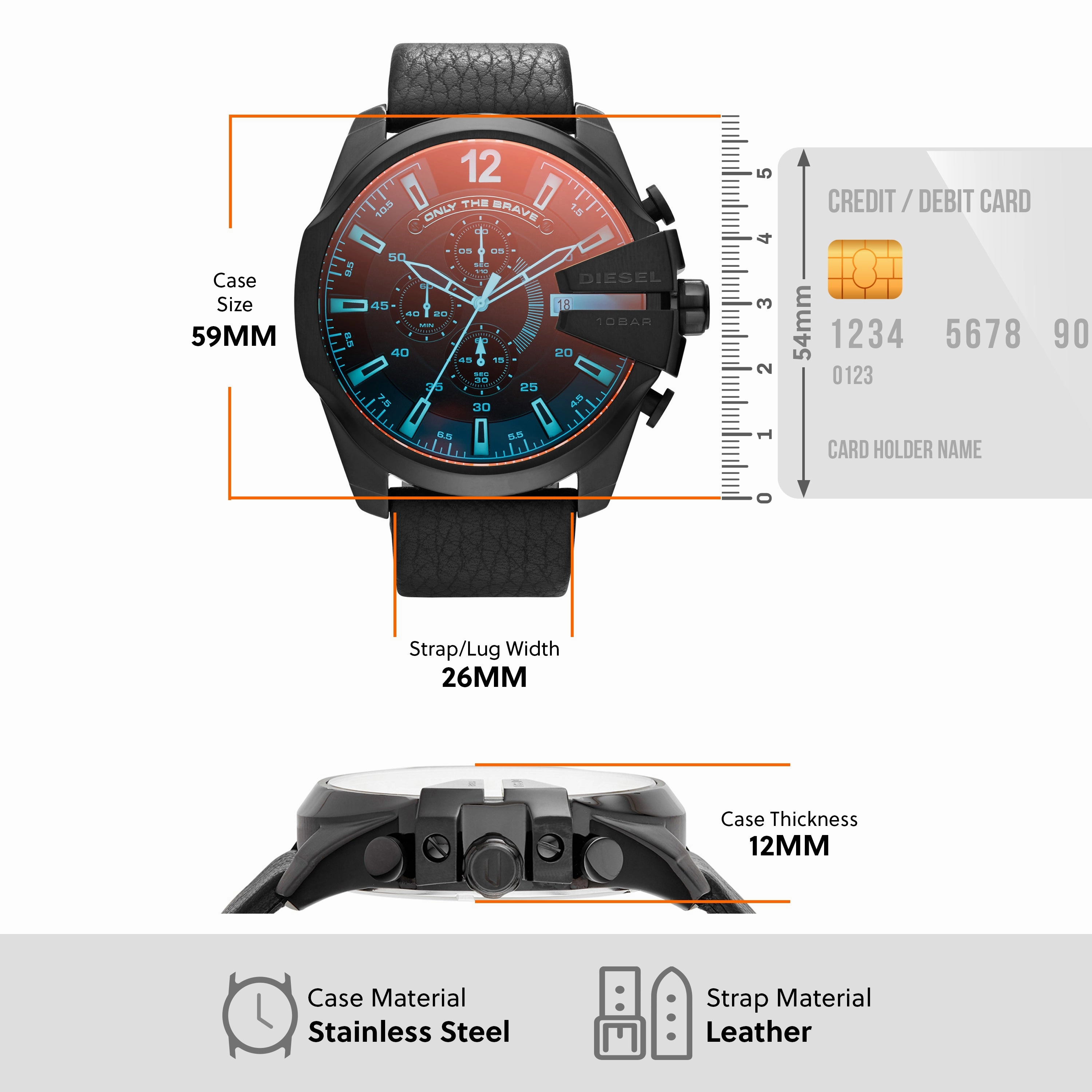 Diesel Mega Chief Black Leather Chronograph Watch DZ4323