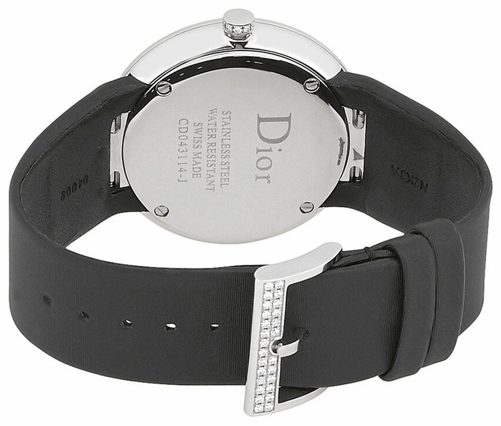 Dior La D de Dior Satine Stainless Steel Mother-of-Pearl Dial Diamonds Quartz Black Satin Womens Watch CD043114A001