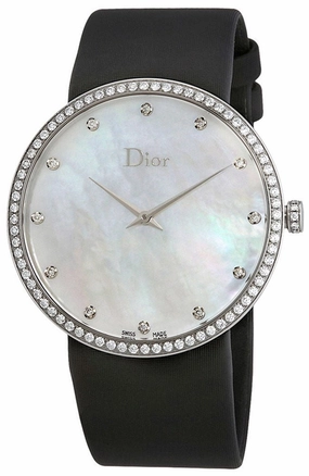 Dior La D de Dior Satine Stainless Steel Mother-of-Pearl Dial Diamonds Quartz Black Satin Womens Watch CD043114A001 Women??s luxury watches Affordable women watches