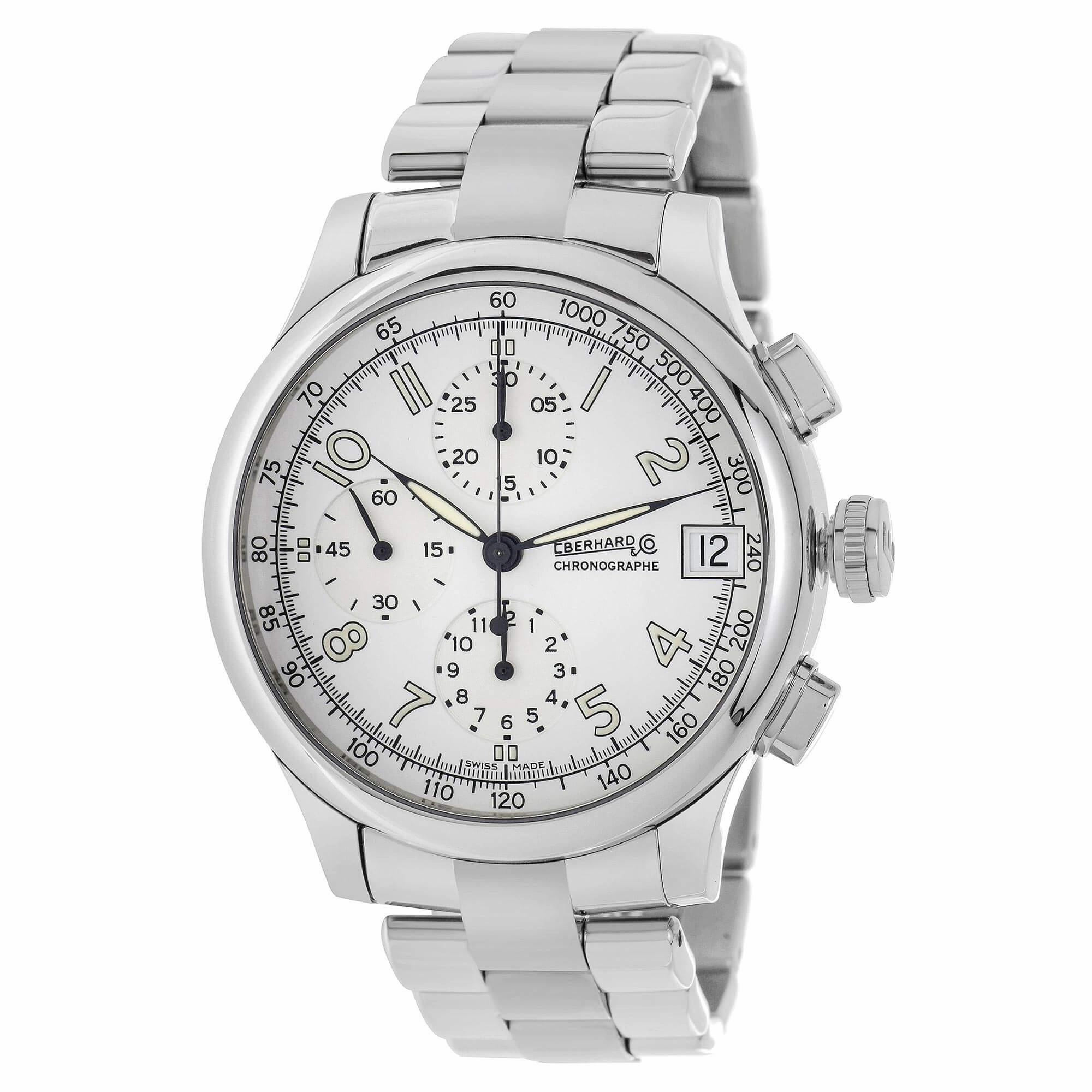 Eberhard & Co. Men's Watch - Traversetolo Chronograph White Dial Silver Bracelet | 31051.1,automatic watch,automatic watches for men,automatic watches for women,luxury automatic watch,minimalist automatic watch,dress automatic watch,vintage automatic 