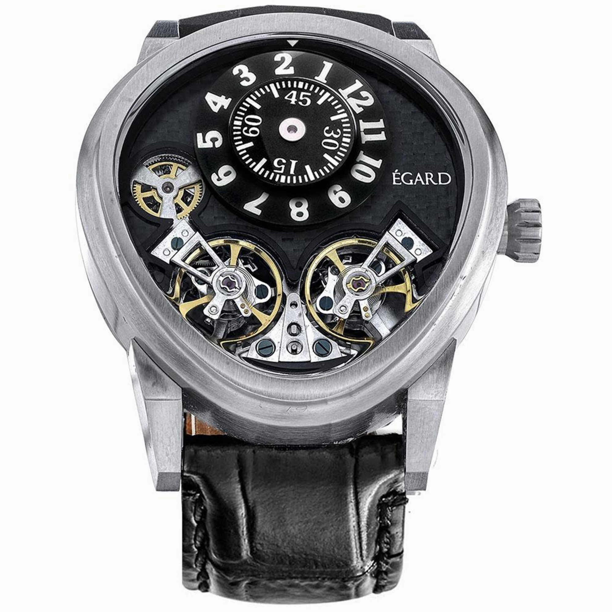 Egard Men's Watch - Quantus V3 Automatic Black Dial Leather Strap | WCH-5072-G-STL 
