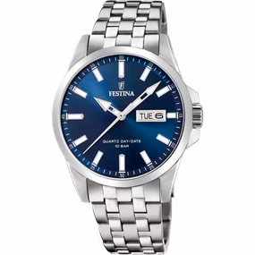 Elegant Festina F20357/3 Men's Classic Watch with Blue Dial and Stainless Steel Strap 