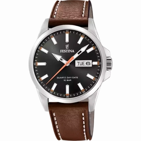 Elegant Festina F20358/2 Men's Timepiece with Black Leather Strap and Steel Case 