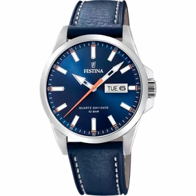 Elegant Festina F20358/3 Men's Watch with Classic Blue Leather Strap and Steel Case 