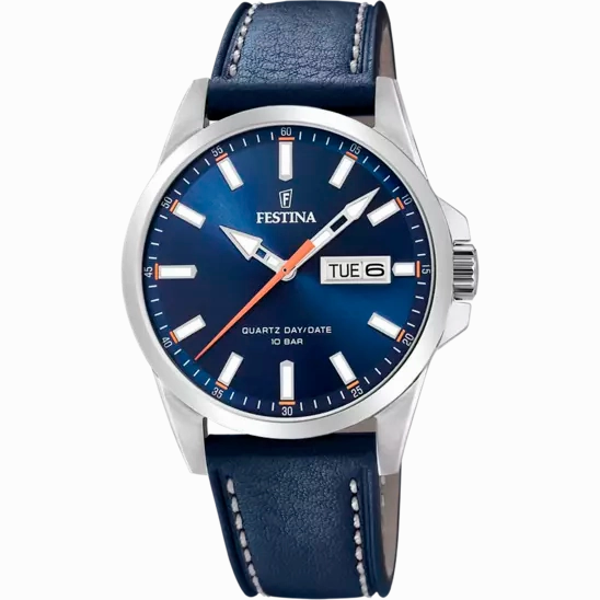 Elegant Festina F20358/3 Men's Watch with Classic Blue Leather Strap and Steel Case 