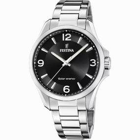 Elegant Festina Men's Watch with Silver Stainless Steel Strap and Black Dial F20656/4 