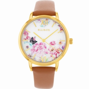 Ellis & Co Bloomfloral Affordable Leather Watch Leather Watch Discount