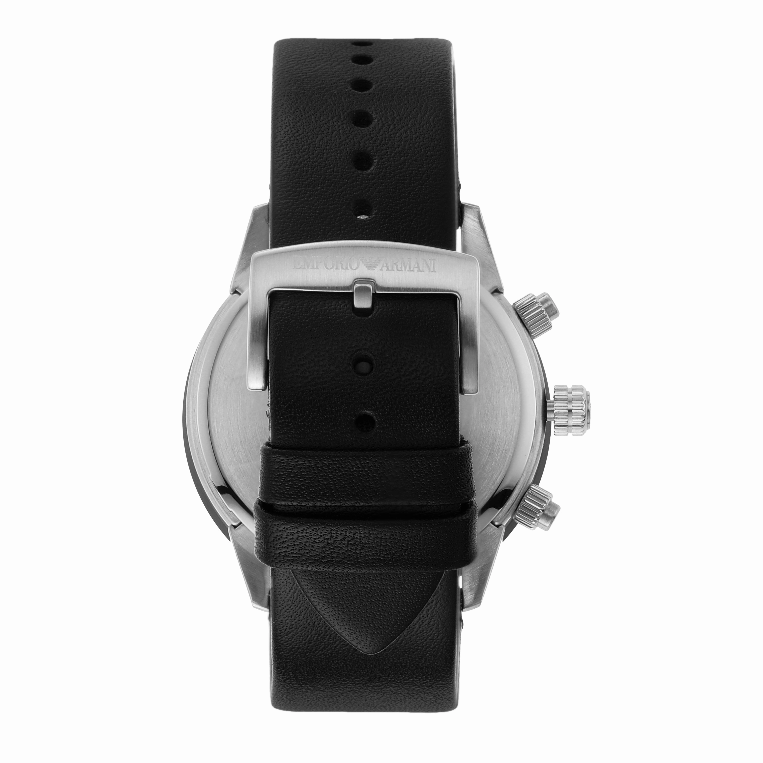 Emporio Armani Black Chronograph Stainless Steel Leather Band Watch AR11243