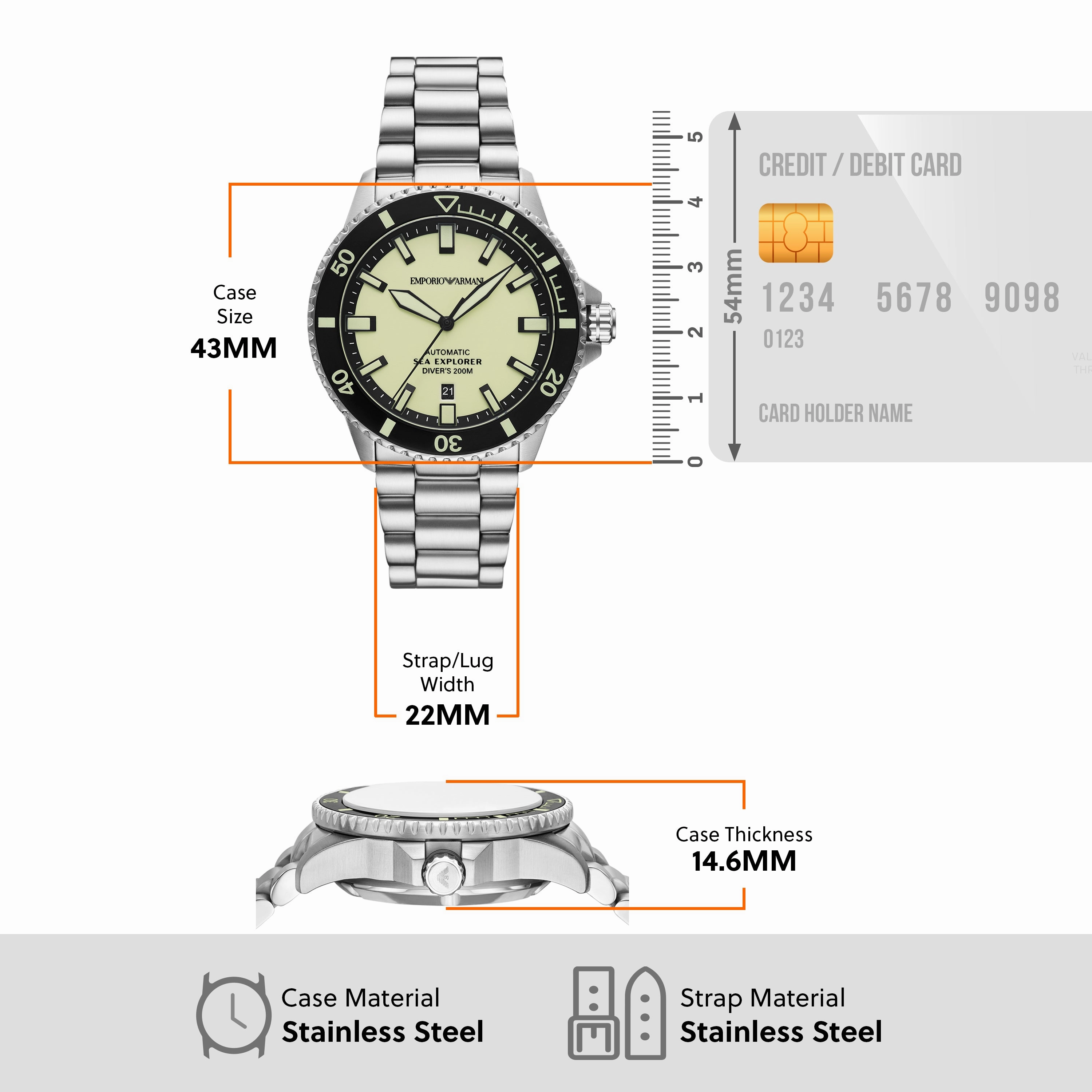 Emporio Armani Sea Explorer Automatic Silver Stainless Steel Watch AR60083