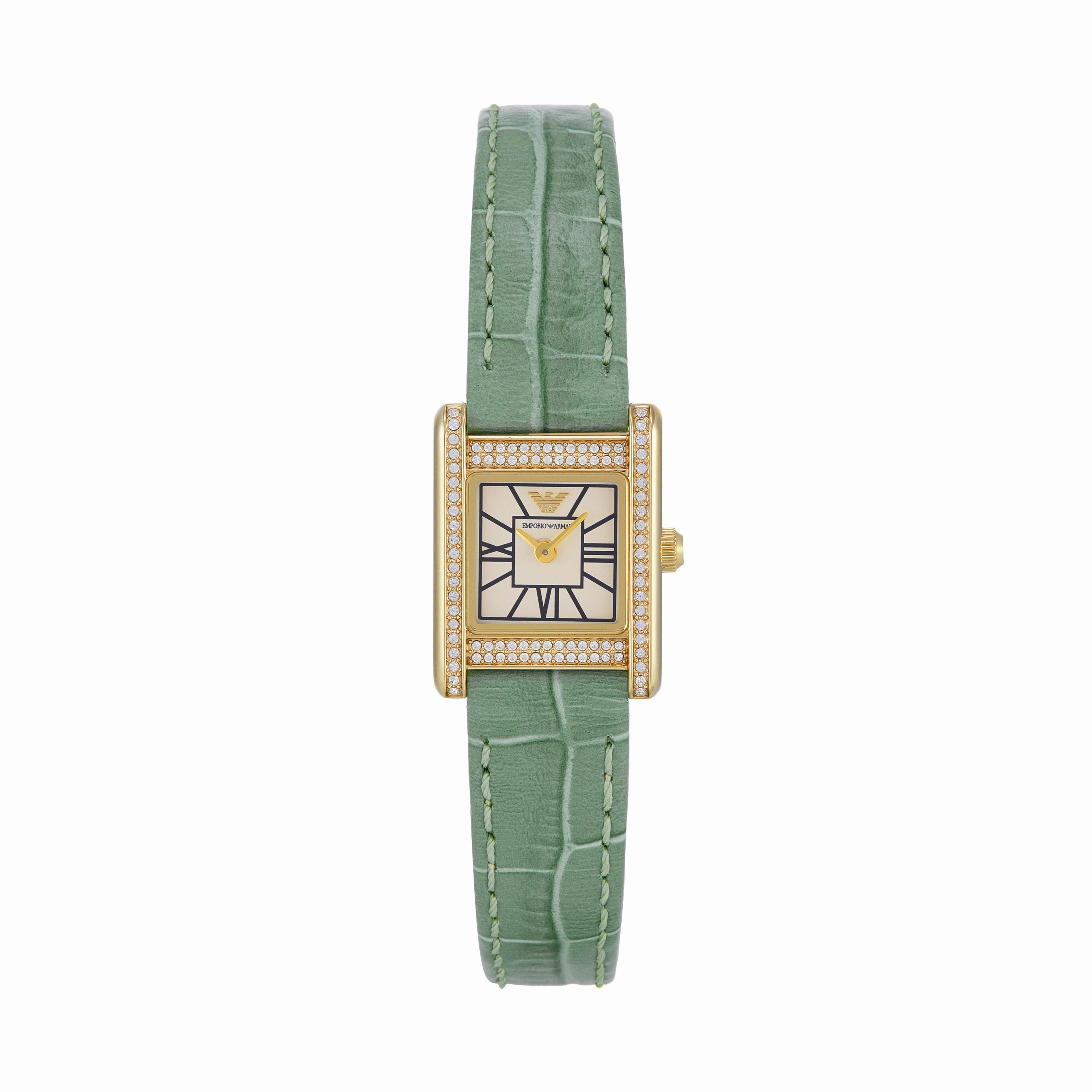 Emporio Armani Two-Hand White Dial Green Leather Strap Watch AR11661 