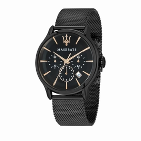 EPOCA 42mm Black Steel Mesh Watch 