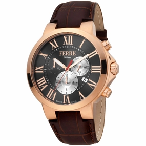 Ferre Milano Men's Watch - Classic Quartz Black Dial Leather Strap | FM1G177L0031 