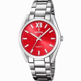 Festina F20622/B Elegance Collection: Stainless Steel Strap Watch with Red Dial 