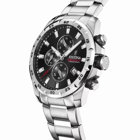 Festina Men's Classic Chronograph Watch with Black Dial and Stainless Steel Band F20463/4