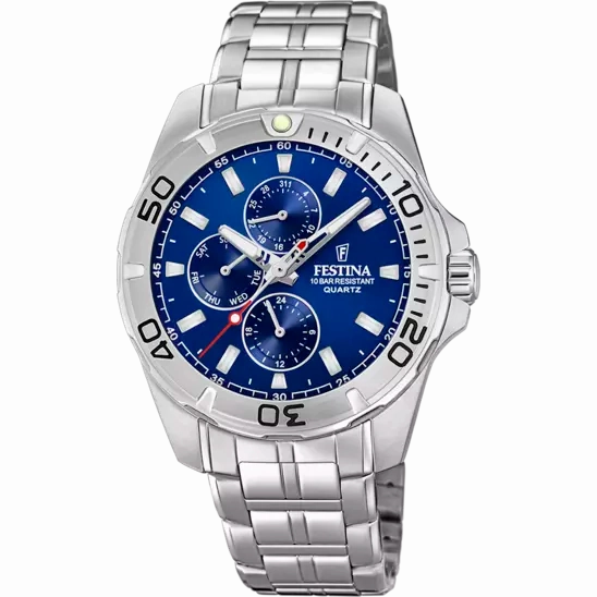 Festina Men's Elegance F20445/2 Multifunctional Blue Dial Watch with Stainless Steel Strap 