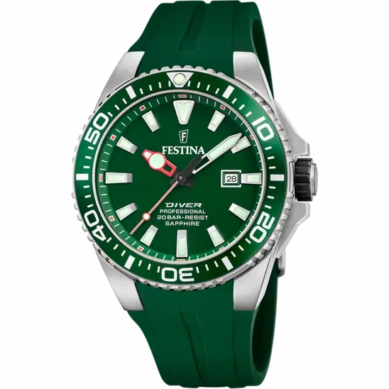 Festina Men's Elegant Timepiece with Green Dial and Matching Rubber Strap F20664/2 