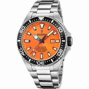 Festina Orange Dial Stainless Steel Bracelet Men's Watch F20663/4 