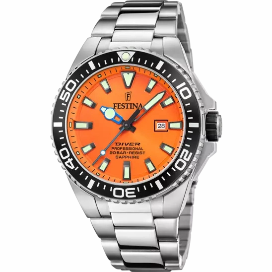 Festina Orange Dial Stainless Steel Bracelet Men's Watch F20663/4 