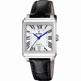 Festina Silver Dial Black Leather Strap Watch f20682/3 