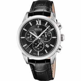 Festina Swiss Made Black Dial Black Leather Strap Men's Watch F20041/4 