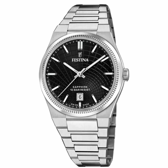 Festina Swiss Made Black Dial Stainless Steel Bracelet Men's Watch F20051/6 
