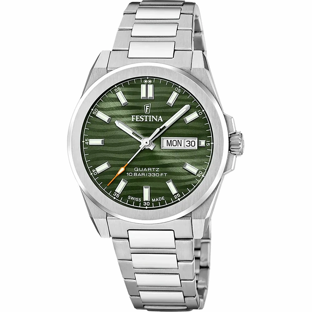 Festina Swiss Made Green Dial Stainless Steel Watch f20073/4 