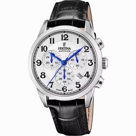Festina Swiss Made White Dial Black Leather Strap Men's Watch F20041/1 