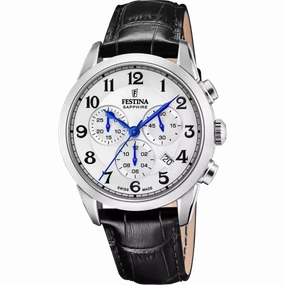Festina Swiss Made White Dial Black Leather Strap Men's Watch F20041/1 
