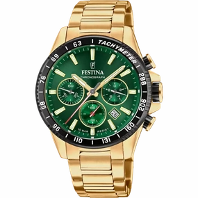Festina Timeless Chronograph Green Dial Stainless Steel 316L Strap Men's F20634/4 