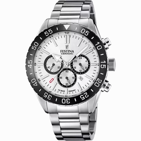 Festina White Black Dial Stainless Steel Strap Men's Watch 