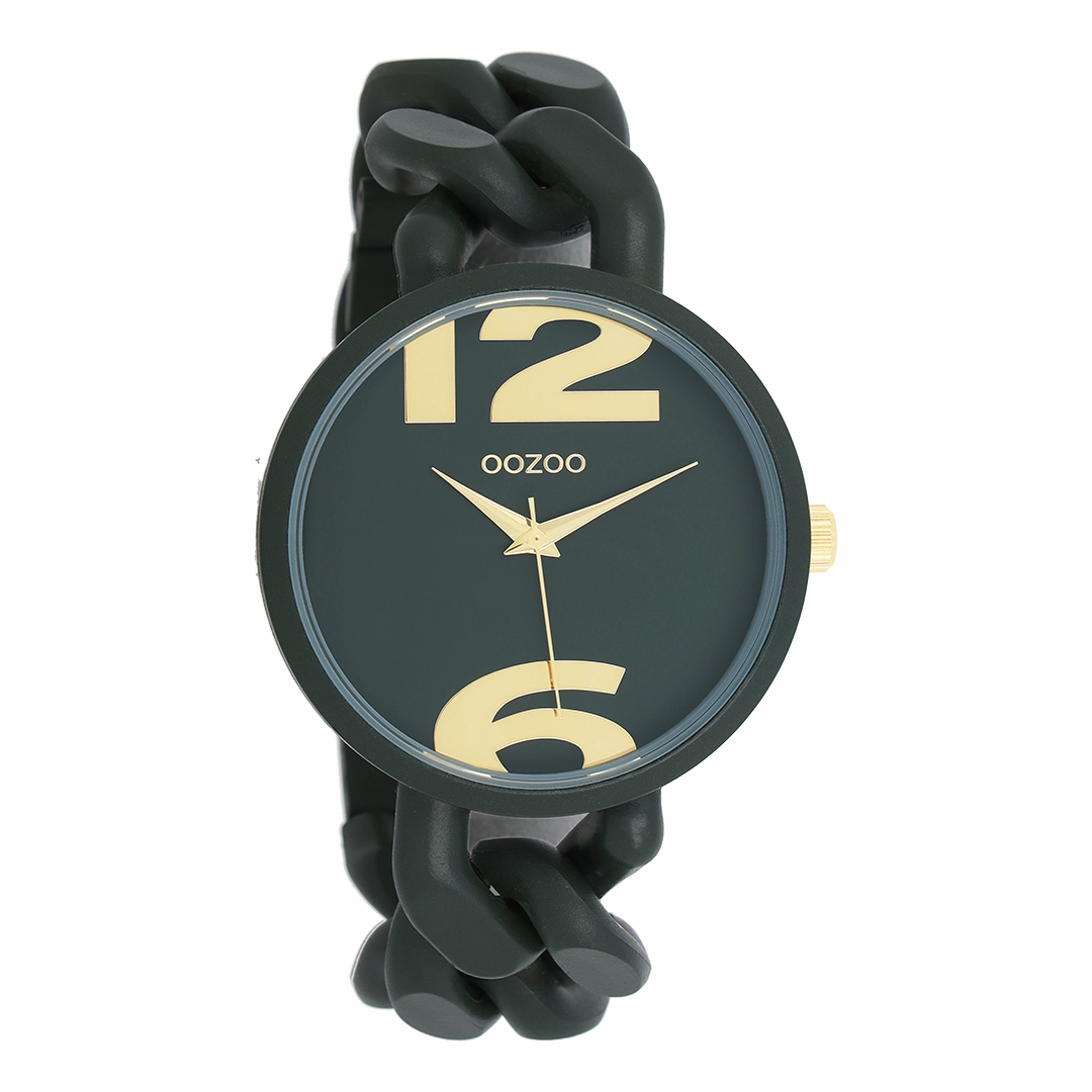 Forest green OOZOO watch with chunky chain bracelet - C11269,seiko watches,couple watches,watches designer,watches discount,women watches,best women watches,high end women's watches,high quality women's watches