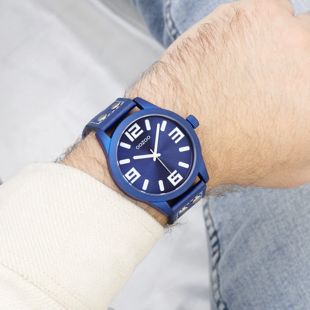 Forest green OOZOO watch with dark blue leather strap - C1092