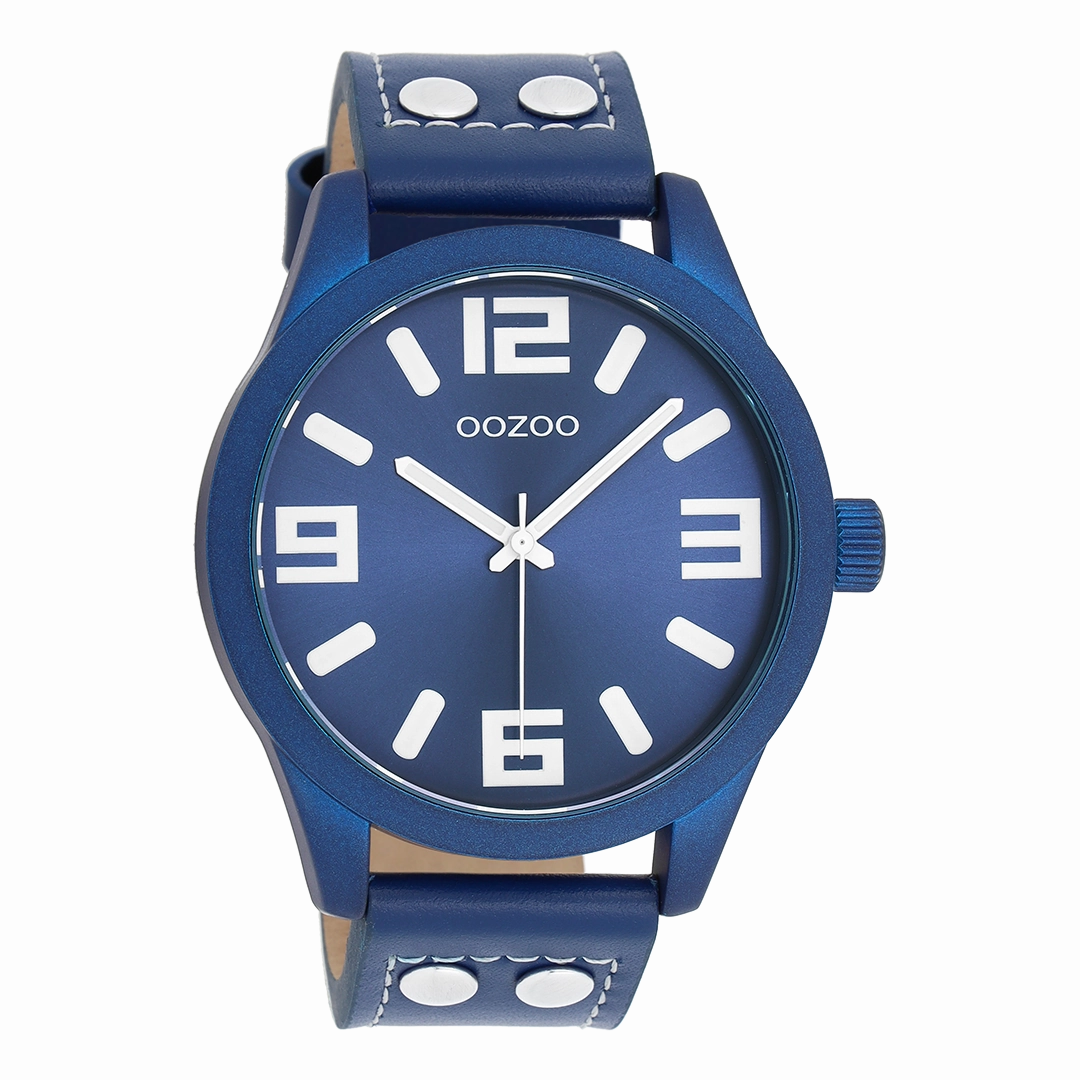 Forest green OOZOO watch with dark blue leather strap - C1092,seiko watches,mens watches,couple watches,watches designer,watches discount,best watches for men