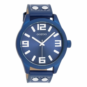 Forest green OOZOO watch with dark blue leather strap - C1092,seiko watches,mens watches,couple watches,watches designer,watches discount,best watches for men