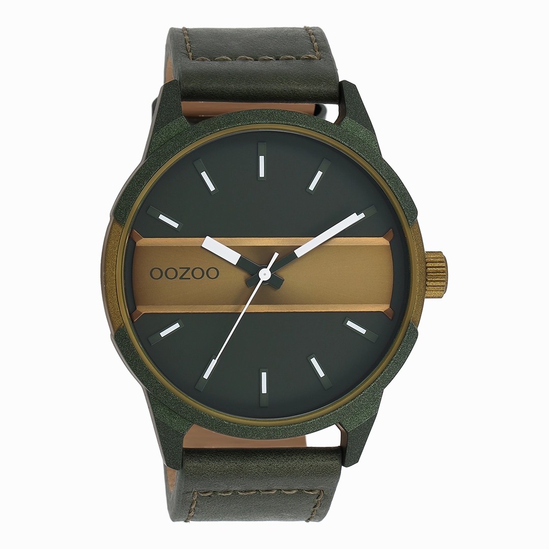 Forest/olive green OOZOO watch with forest green leather strap - C11233,seiko watches,mens watches,couple watches,watches designer,watches discount,best watches for men