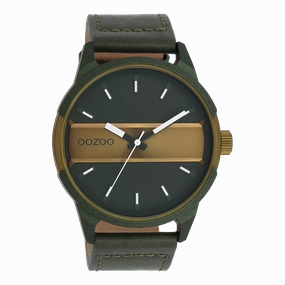 Forest/olive green OOZOO watch with forest green leather strap - C11233,seiko watches,mens watches,couple watches,watches designer,watches discount,best watches for men