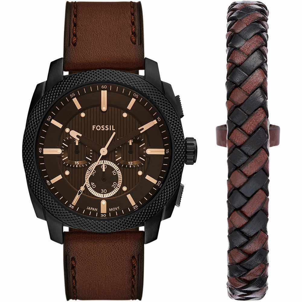 Fossil FS6102SET Machine   Woven Bracelet Affordable Leather Watch Leather Watch Discount