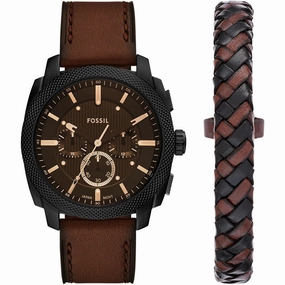 Fossil FS6102SET Machine   Woven Bracelet Affordable Leather Watch Leather Watch Discount