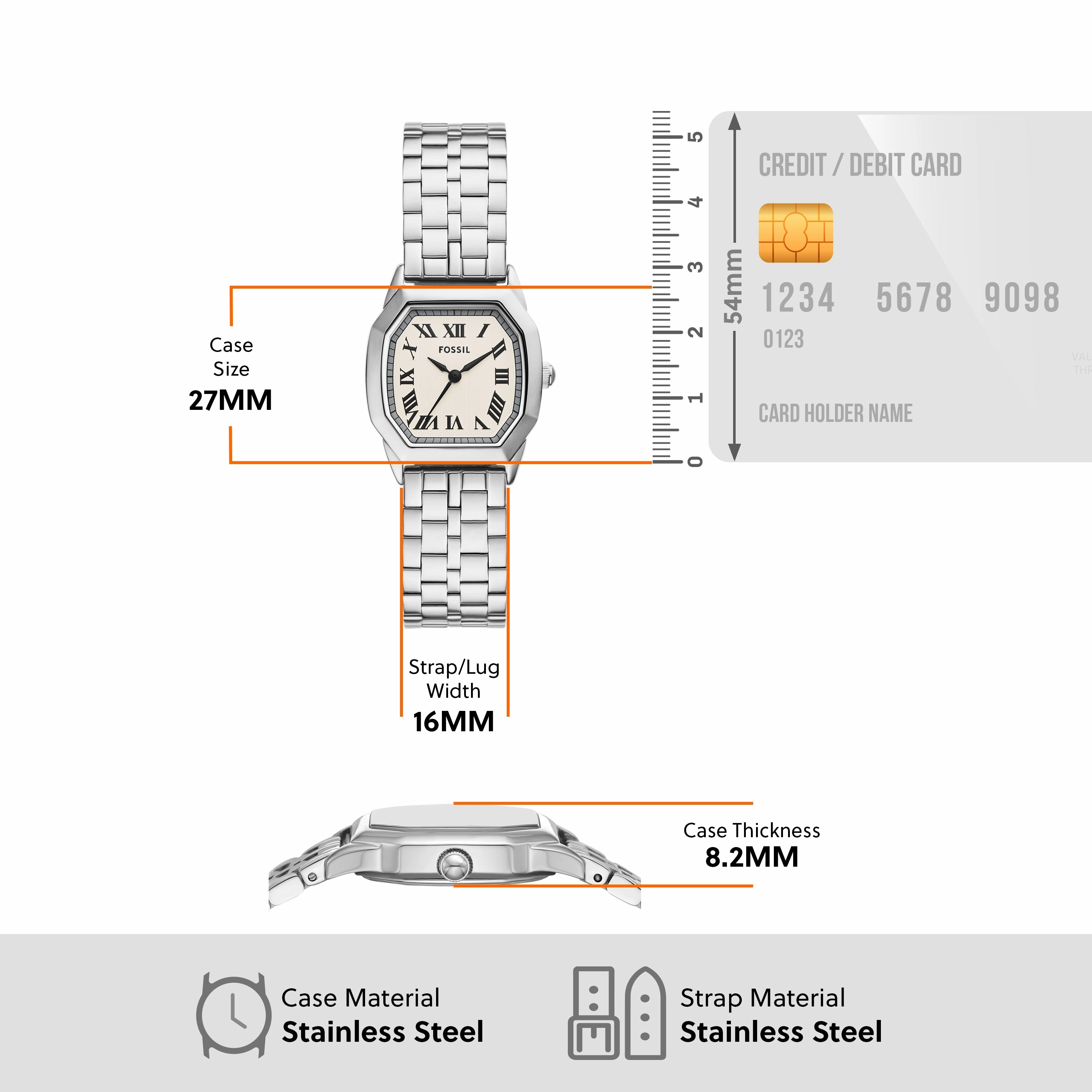 Fossil Harlow Three-Hand Cream Dial Stainless Steel Watch ES5363