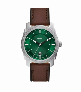 Fossil Machine Brown Leather Strap Green Dial Watch FS6085 