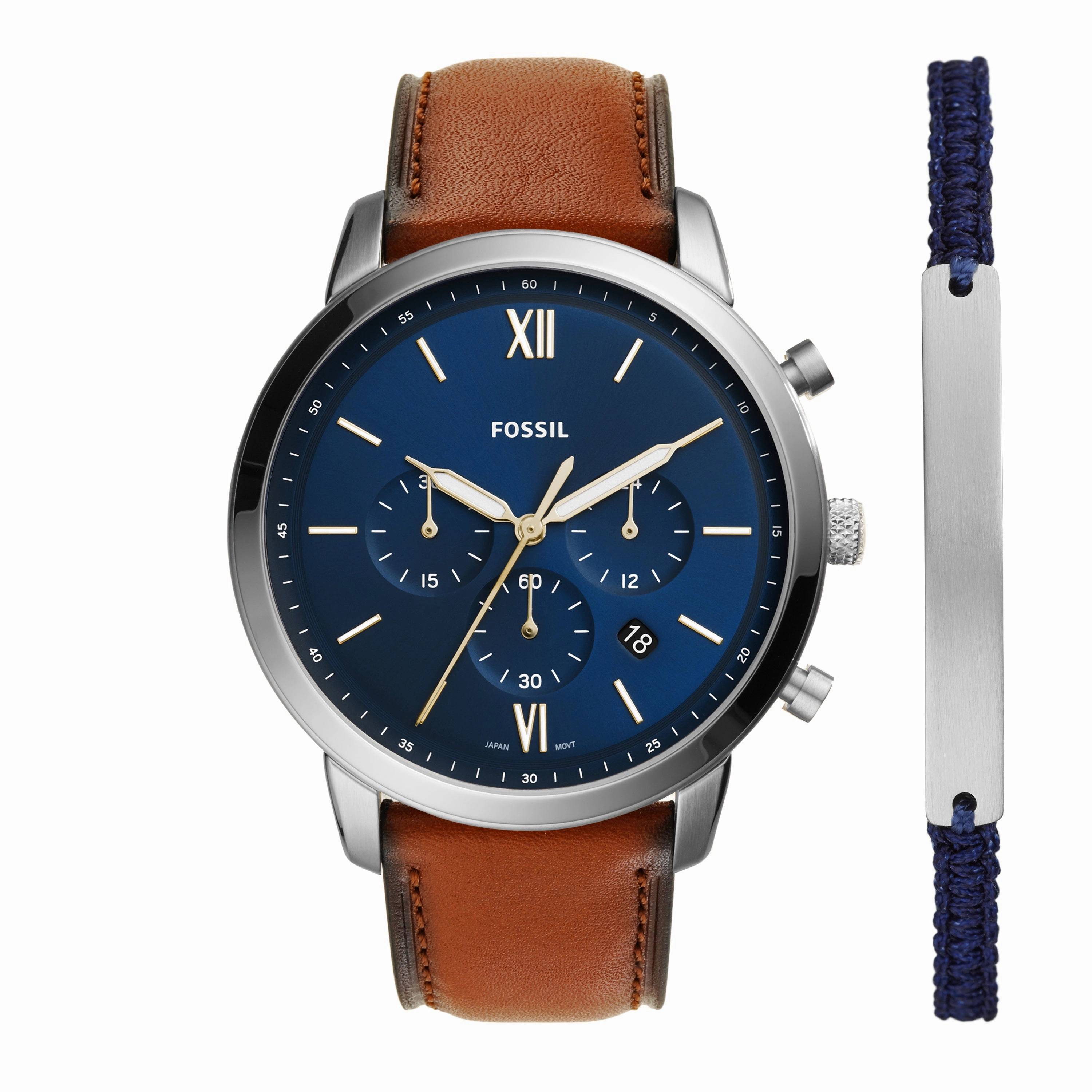 Fossil Neutra Chronograph Leather Watch & Matching Bracelet Set FS5708SET 
