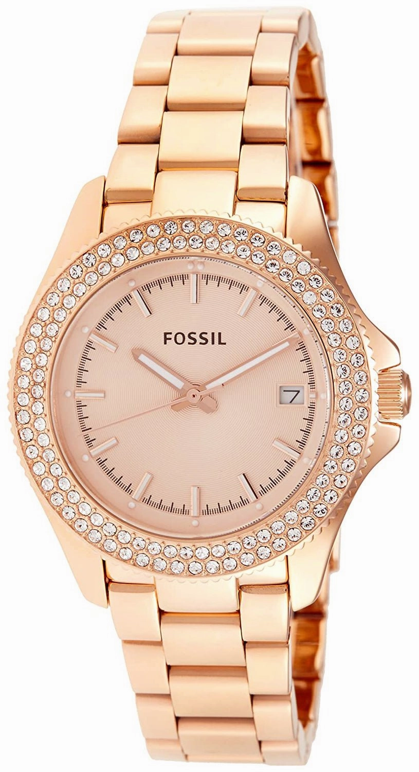 Fossil Retro Traveller Rose Gold-Tone Stainless Steel Rose Gold Dial Date Crystals Quartz Womens Watch AM4454 Women??s luxury watches Affordable women watches