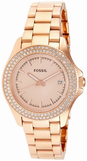 Fossil Retro Traveller Rose Gold-Tone Stainless Steel Rose Gold Dial Date Crystals Quartz Womens Watch AM4454 Women??s luxury watches Affordable women watches